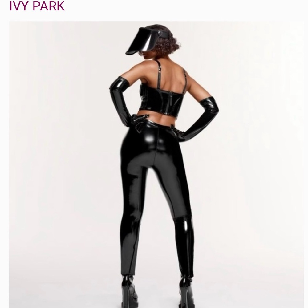 NWT IVY PARK Black Latex high shine skinny pants